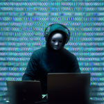 A masked hacker with binary numbers in background.